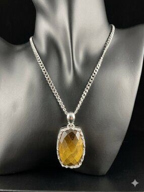 925 Sterling Silver Tiger’s Eye Statement Pendant – Faceted Gemstone